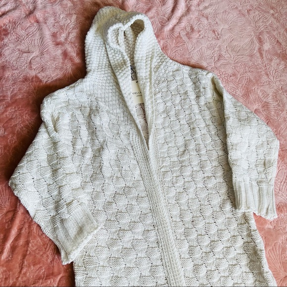 NWT Cellabie Vetements Chunky Knit Open Drape Hoodie Cardigan Sweater Ivory - Picture 4 of 12